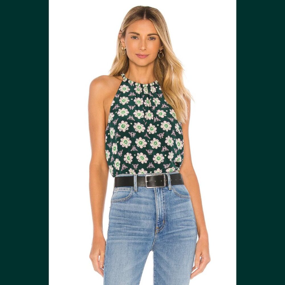 NWT A.L.C Kinsa Emerald Green Halter Sleeveless Floral Print Top